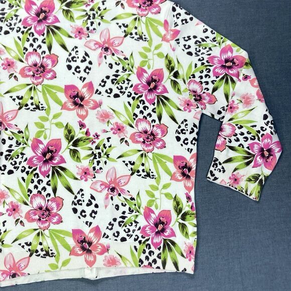 Harold’s Silk Sweater Womens Medium Cream Pink Floral Elegant Vintage Cardigan - Picture 9 of 16